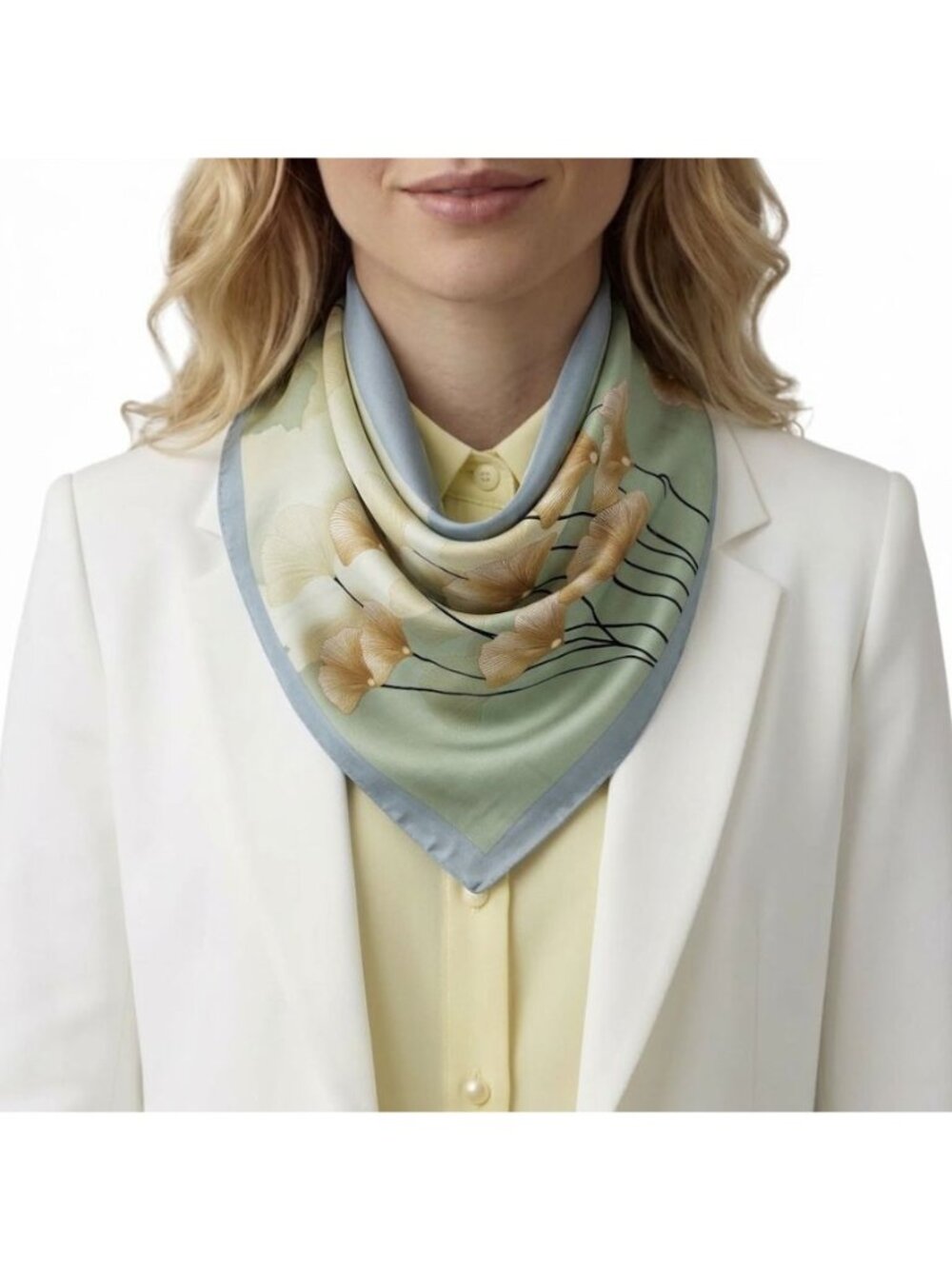 ❤️New Elegant Bandana Square Scarf Satin Silky Soft Luxurious Green Beige Floral
